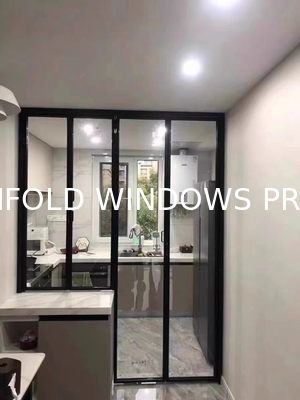Fold up Black Aluminium Bifold Windows Double Glazed Glass Balcony Vertical Folding Window With Inside Grill