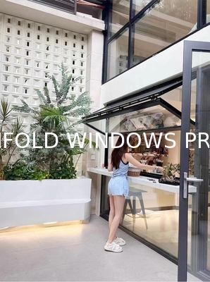 Fold up Black Aluminium Bifold Windows Double Glazed Glass Balcony Vertical Folding Window With Inside Grill